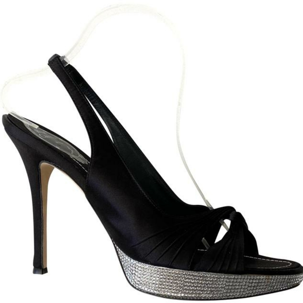Rene Caovilla Satin Crystal Platform Slingback
